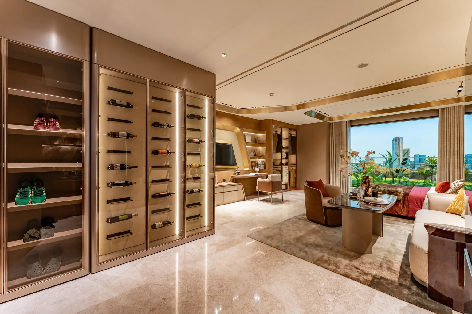Không gian sinh hoạt căn hộ mẫu 1 phòng ngủ The Privé